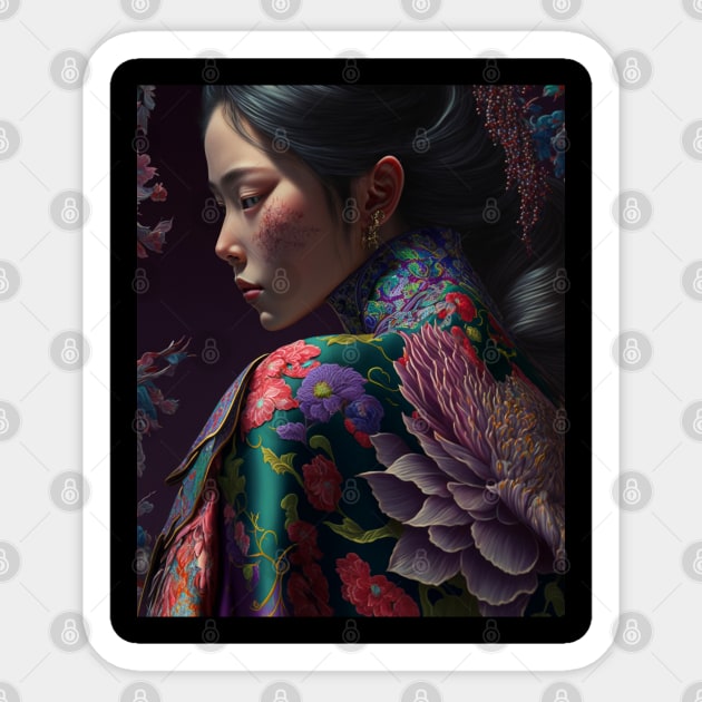 Geisha in floral kimono Sticker by Geek Culture